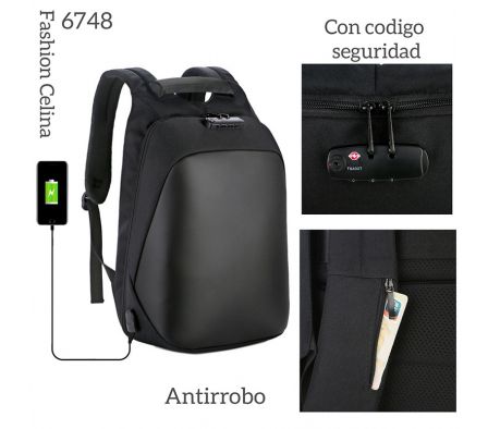 Mochila Antirrobo con codigo de seguridad y entrada de USB c6748